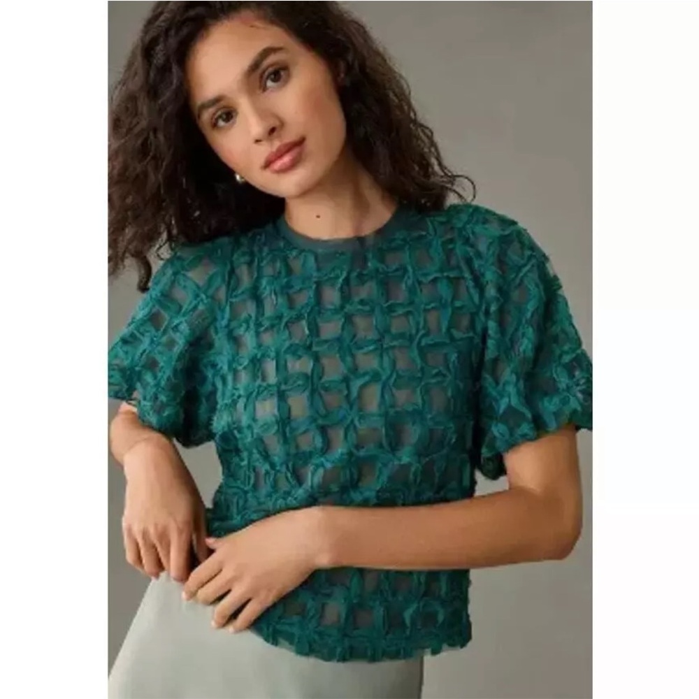 Sarah Hann Karla Textured Top Emerald Green XS